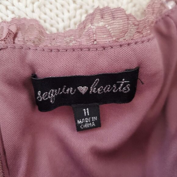 🌹 SEQUIN HEARTS 🌹 Off Shoulder Sequin Lace High Low Dress - [Size 11, Mauve] - Picture 11 of 13